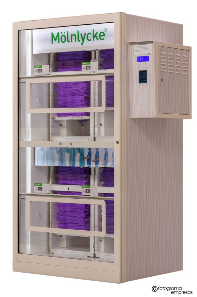 foto de producto maquina de vending de la marca Mölnlycke realizada por Fotograma Empresas de Vitoria