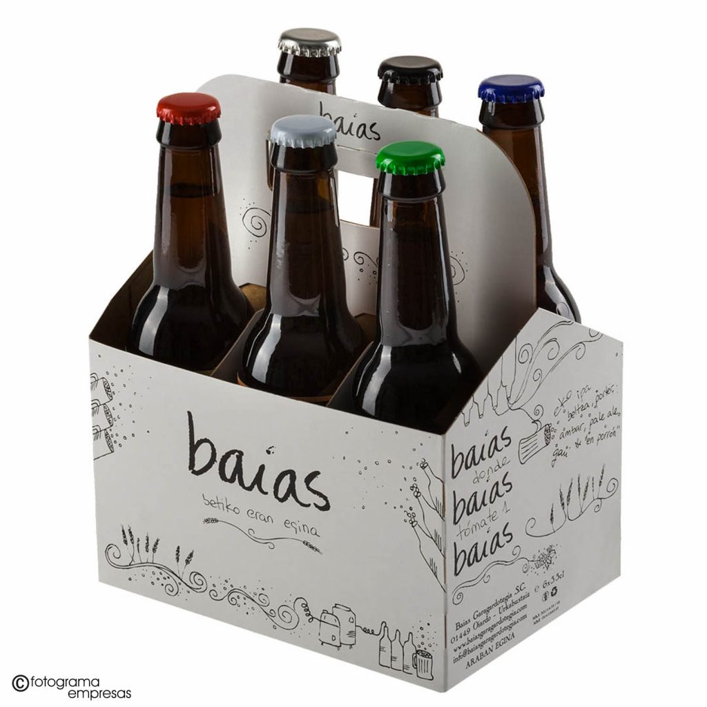 foto de producto de conjunto de seís botellines de cerveza de la marca Baias realizada por Fotograma Empresas de Vitoria
